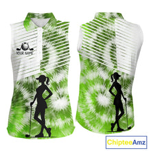 Load image into Gallery viewer, White And Green Womens Tie Dye Sleeveless Golf Polo Shirts Custom Golf Human Golf Team Polo Shirts NHT622