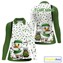Load image into Gallery viewer, Custom Green &amp; White Funny Duck Golf Shirt For Womens, Golf Jersey Pattern For Womens NHT625