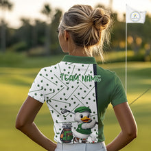 Load image into Gallery viewer, Custom Green &amp; White Funny Duck Golf Shirt For Womens, Golf Jersey Pattern For Womens NHT625