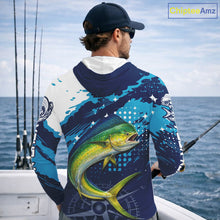 Load image into Gallery viewer, Custom Mahi Mahi Long Sleeve Hooded Fishing Shirts For Men, Design Mahi Mahi Fishing Jerseys NHT633