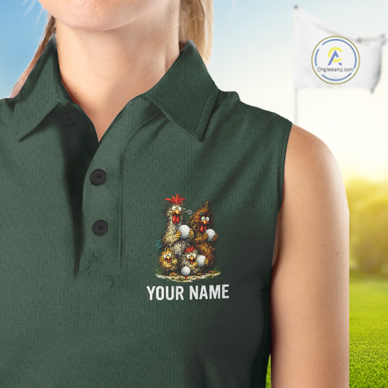 Funny Chicken Womens Sleeveless Golf Polo Shirt Custom Team Name Personalized Golfer Polo Funny Rooster Golf