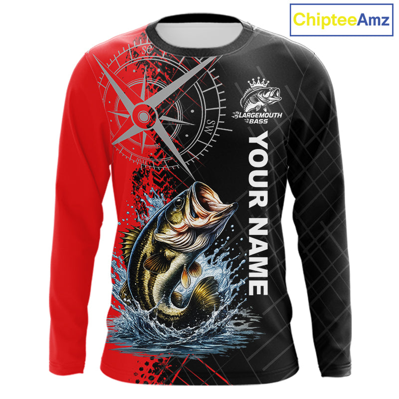 Personalized Bass Performance Fishing Shirts , Red Camo Bass Compass Tournament Shirts NHT495
