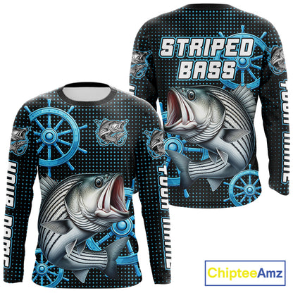 Personalized Striped Bass Fishing Jerseys, Bass Performance Fishing Shirt Custom Name NHT501