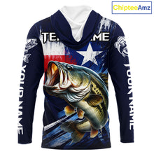 Load image into Gallery viewer, Personalized Bass Long Sleeve Performance Fishing Shirts, Hooded Bass Custom Texas Fishing Jersey  NHT502