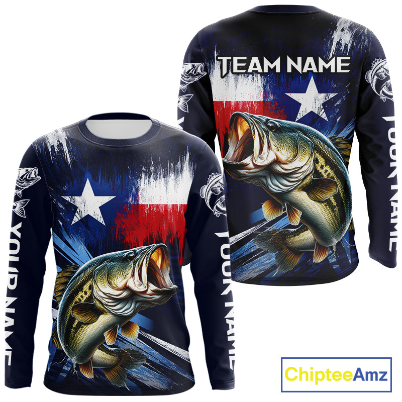 Personalized Bass Long Sleeve Performance Fishing Shirts, Bass Custom Texas Fishing Jersey  NHT502