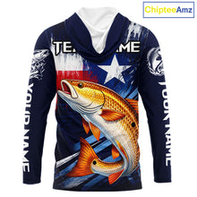 Load image into Gallery viewer, Personalized Redfish Long Sleeve Performance Fishing Shirts, Hooded Redfish Custom Texas Fishing Jersey NHT503