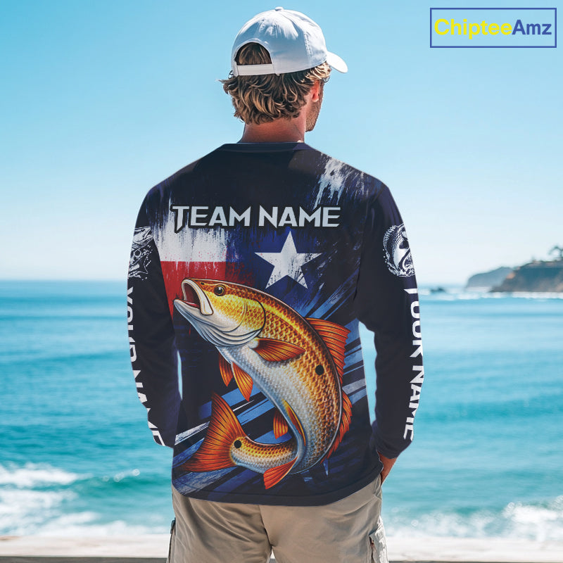 Personalized Redfish Long Sleeve Performance Fishing Shirts, Redfish Custom Texas Fishing Jersey NHT503