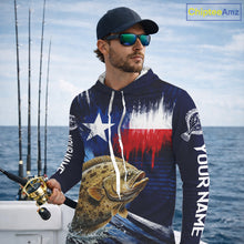 Load image into Gallery viewer, Personalized Flounder Long Sleeve Performance Fishing Shirts, Hooded Flounder Custom Texas Fishing Jersey NHT504