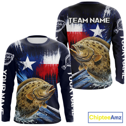 Personalized Flounder Long Sleeve Performance Fishing Shirts, Flounder Custom Texas Fishing Jersey NHT504