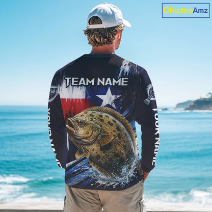 Personalized Flounder Long Sleeve Performance Fishing Shirts, Flounder Custom Texas Fishing Jersey NHT504
