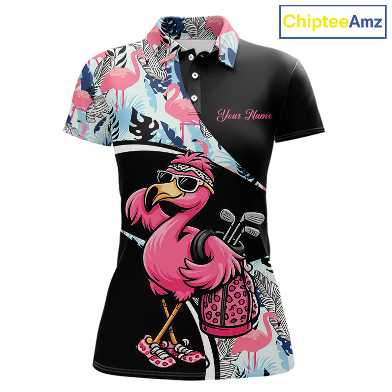 Funny Pink Flamingo Pattern Tropical Flamingo Golf Polo Shirt For Womens, Custom Flamingo Golf Shirt For Team NHT653