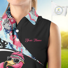 Load image into Gallery viewer, Funny Pink Flamingo Pattern Tropical Flamingo Sleeveless Womens Golf Polo Shirt, Custom Flamingo Golf Shirt For Team NHT653