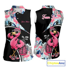 Load image into Gallery viewer, Funny Pink Flamingo Pattern Tropical Flamingo Sleeveless Womens Golf Polo Shirt, Custom Flamingo Golf Shirt For Team NHT653