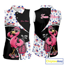 Load image into Gallery viewer, Funny Pink Flamingo Pattern American Flag Sleeveless Womens Golf Polo Shirt, Custom Flamingo Golf Shirt For Team NHT655