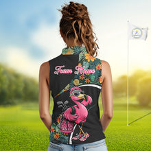 Load image into Gallery viewer, Funny Pink Flamingo Green Tropical Sleeveless Womens Golf Polo Shirt, Custom Flamingo Golf Shirt For Team NHT656