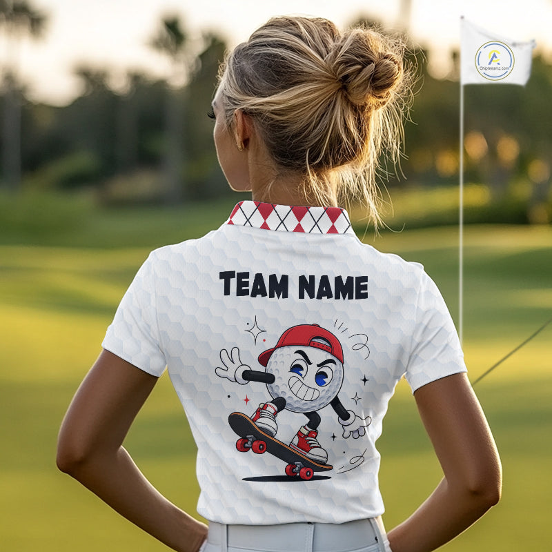 Womens Golf Polo Shirt Argyle Pattern Golf Shirts For Womens Funny Golf Ball Shirt Gifts|Red  NHT861