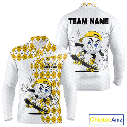 Mens Golf Polo Shirt Argyle Pattern Golf Shirts For Mens Funny Golf Ball Shirtgifts|Yellow NHT864