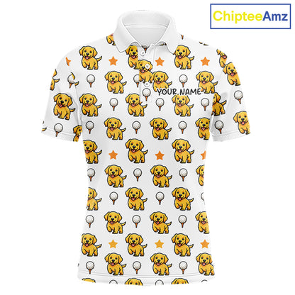 Custom Golden Retriever Mens Golf Polo Shirt - Personalized Dog Lover Team Name Jersey