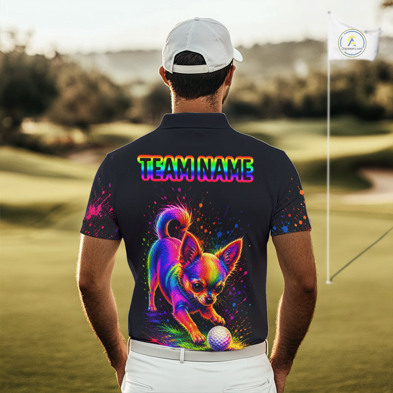 Personalized Chihuahua Playing Golf Button Down Shirt - Custom Dog Lover Team Jersey