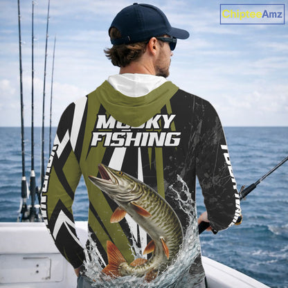 Musky Fishing Custom Hooded Long Sleeve Tournament Shirts, Muskie Fishing Shirt Jerseys NHT455