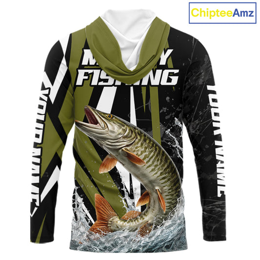Musky Fishing Custom Hooded Long Sleeve Tournament Shirts, Muskie Fishing Shirt Jerseys NHT455