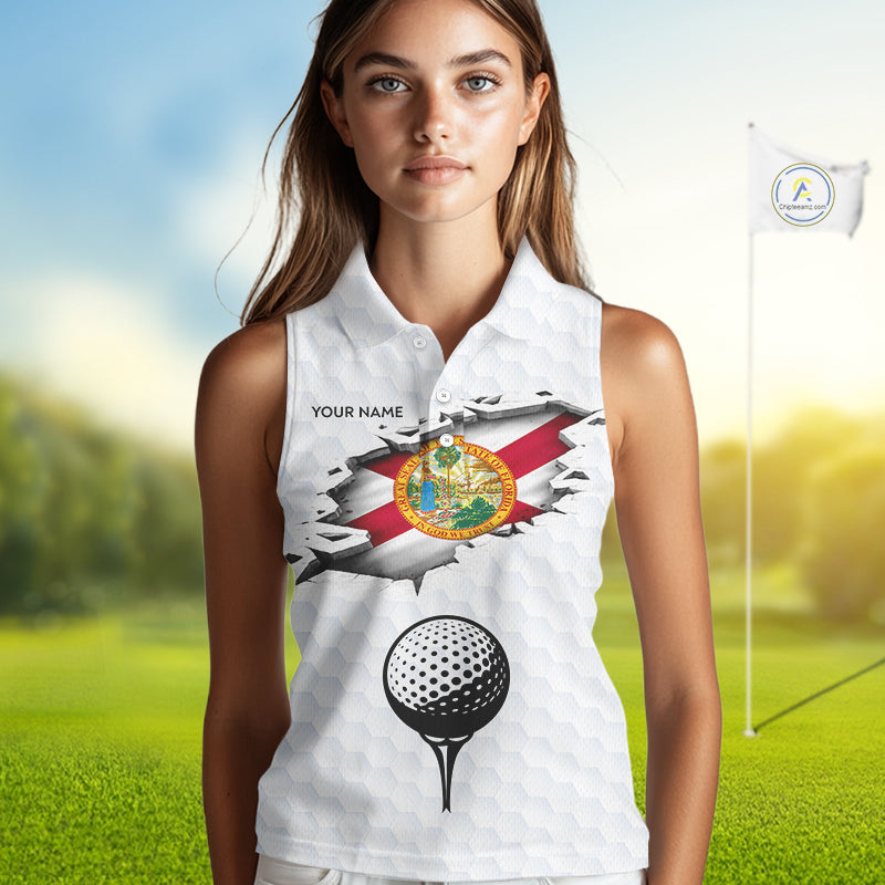 Florida Flag Personalized Golf Pattern Ball Womens Sleeveless Polo Shirts Patriotic Golf Shirts NHT675