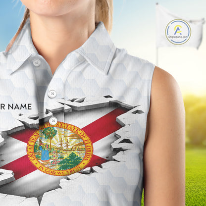 Florida Flag Personalized Golf Pattern Ball Womens Sleeveless Polo Shirts Patriotic Golf Shirts NHT675