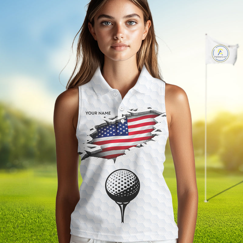 American Flag Personalized Golf Pattern Ball Womens Sleeveless Polo Shirts Patriotic Golf Shirts For Mens NHT676