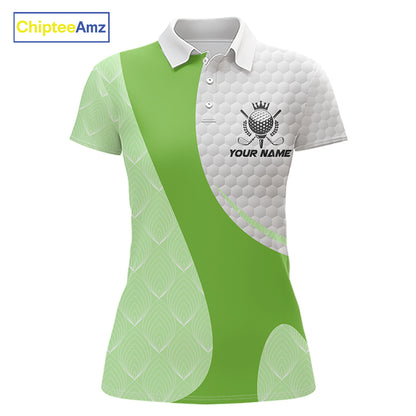 White And Green Golf Clubs Custom Name, Team Name Mens Golf Polo Shirts Team Womens Golf Tops NHT690