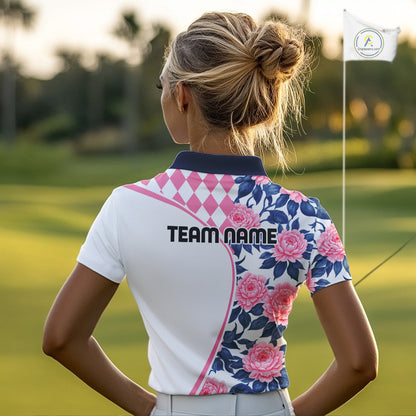 Personalized Pink Tropical Flower  Womens Golf Tops Custom Team Golf Shirts, Familly Team Shirt NHT699