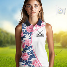Load image into Gallery viewer, Personalized Pink Tropical Flower Womens Sleeveless Golf Tops Custom Team Golf Shirts, Familly Team Shirt NHT699