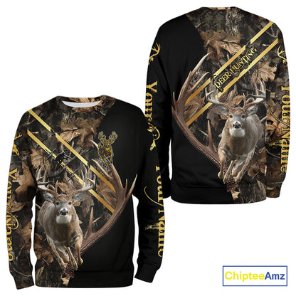 Brown Forest Camo Deer Hunting Shirt – Running Buck Graphic, Personalized Name For Hunter NHT342