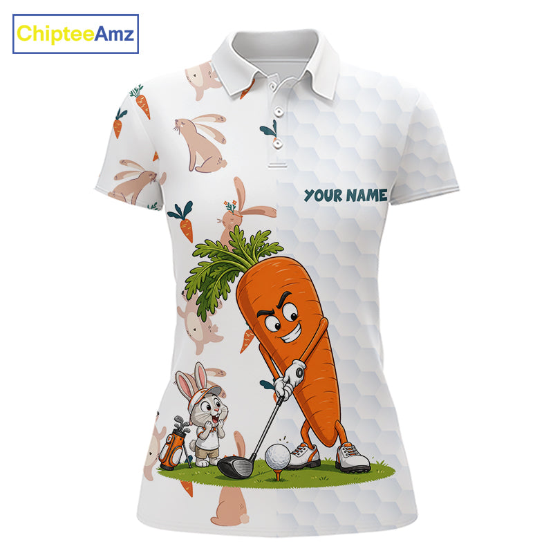 Rabbit Carrot Womens Golf Polo Shirt Funny Golfer Bunny Custom Team Name Jersey NHT892