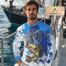 Load image into Gallery viewer, Blue Camo Custom Largemouth Bass Compass Long Sleeve Tournament Fishing Shirts NHT527