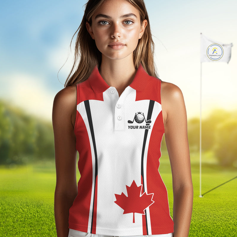 Personalized Canada Flag Sleeveless Womens  Golf Shirts Golf Polo Shirts For Women Patriotic Golf Tops NHT734