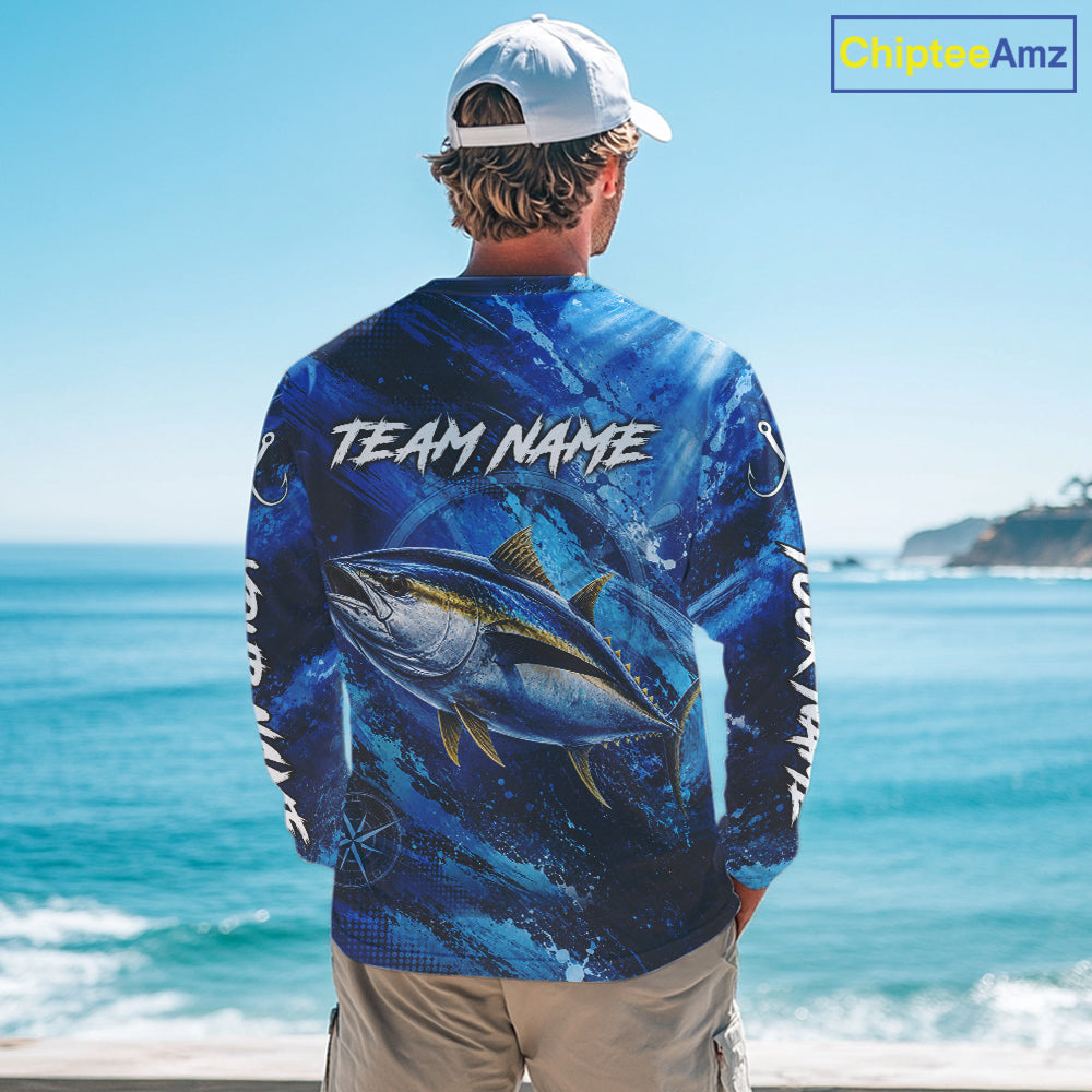 Custom Tuna Fishing Jersey, Personalized Long Sleeve Performance Fishing Shirt NHT1222