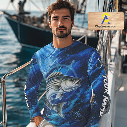 Custom Striped Bass Fishing Jersey, Personalized Long Sleeve Performance Fishing Shirt NHT1223