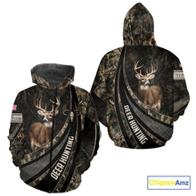 Load image into Gallery viewer, Whitetail Deer Hunting Shirt Camouflage US Flag, Deer Hunter Custom Name, Hunting Gift NHT123