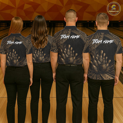 Custom Bowling League Shirt, Personalized Bowling Team Polo, Polynesian Tribal Bowling For Women|Brown NHT1232