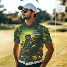 Load image into Gallery viewer, Custom Green Funny Sloth Tropical Mens Golf Polo Shirts, Golf Team Jersey For Men NHT927