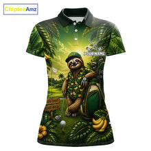 Load image into Gallery viewer, Custom Green Funny Sloth Tropical Womens Golf Polo Shirts, Golf Team Jersey For Women NHT927