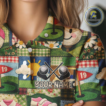 Load image into Gallery viewer, Funny Golf Patchwork Polo Shirt For Women, Personalized Womens Golf Polo Shirt, Vintage Quilt Golf Pattern NHT577
