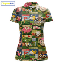 Load image into Gallery viewer, Funny Golf Patchwork Polo Shirt For Women, Personalized Womens Golf Polo Shirt, Vintage Quilt Golf Pattern NHT577