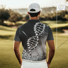 Load image into Gallery viewer, Custom Black Grey Mens Golf Polo Shirt DNA Skull Design, Personalized Name Golf Shirt, Golf Team Shirt NHT793