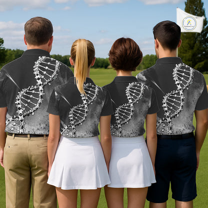 Custom Black Grey Womens Golf Polo Shirt DNA Skull Design, Personalized Name Golf Shirt, Golf Team Shirt NHT793