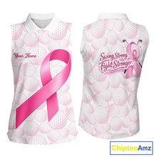 Load image into Gallery viewer, Swing Strong Fight Stronger Pink Ribbon Custom Breast Cancer Ladies Sleeveless Women Golf Polo Shirt NHT796