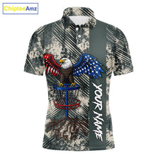 Load image into Gallery viewer, Disc Golf Polo Shirt With Patriotic Eagle Design, Customizable Name, Unisex Sports Jersey For Men NHT806