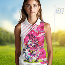 Load image into Gallery viewer, Custom Flamingo Funny Womens Sleeveless Golf Polo Shirt – Personalized Tropical Flower Design NHT595
