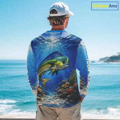 Personalized Offshore Fishing Jerseys, Mahi Mahi Fishing Shirts Long Sleeve For Men NHT820
