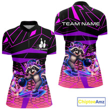 Load image into Gallery viewer, Custom Bowling Team Polo Shirt Neon Raccoon Bowling Personalized Name Jersey For Womens NHT1138